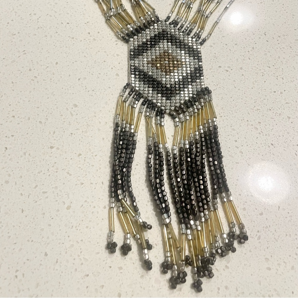 Panacea Boho Beaded Fringe Necklace in Gold and Silver - Picture 3 of 5